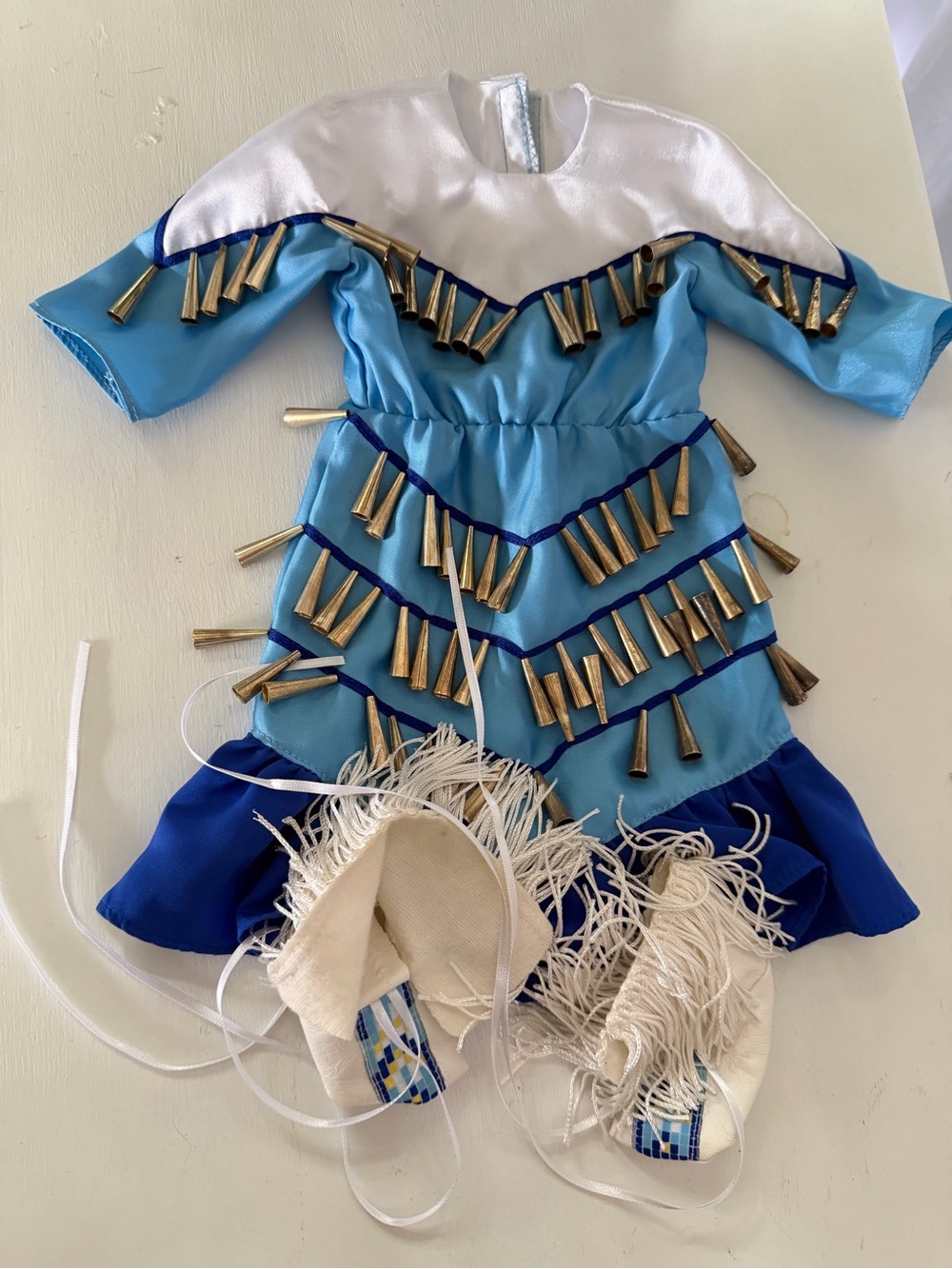 Retired American Girl Kaya’s Blue and Gold Jingle Fringe Dance Costume - Picture 2 of 8